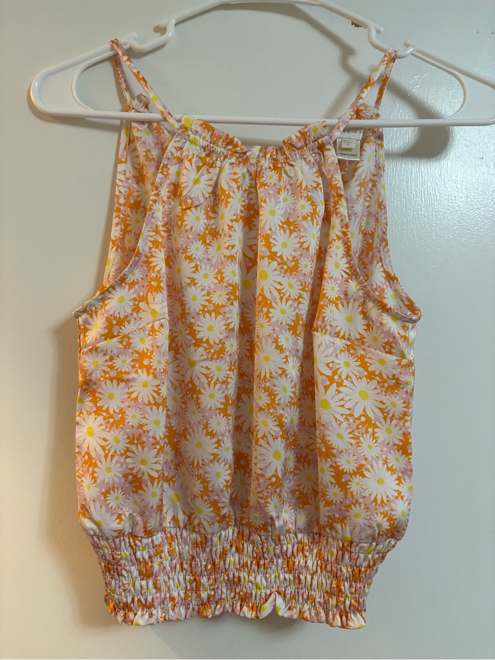 Floral Orange Daisy Print Smocked-Hem Camisole